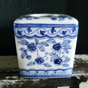 Blue And White Chinoiserie Floral Porcelain Tissue Box Cover by Ganz